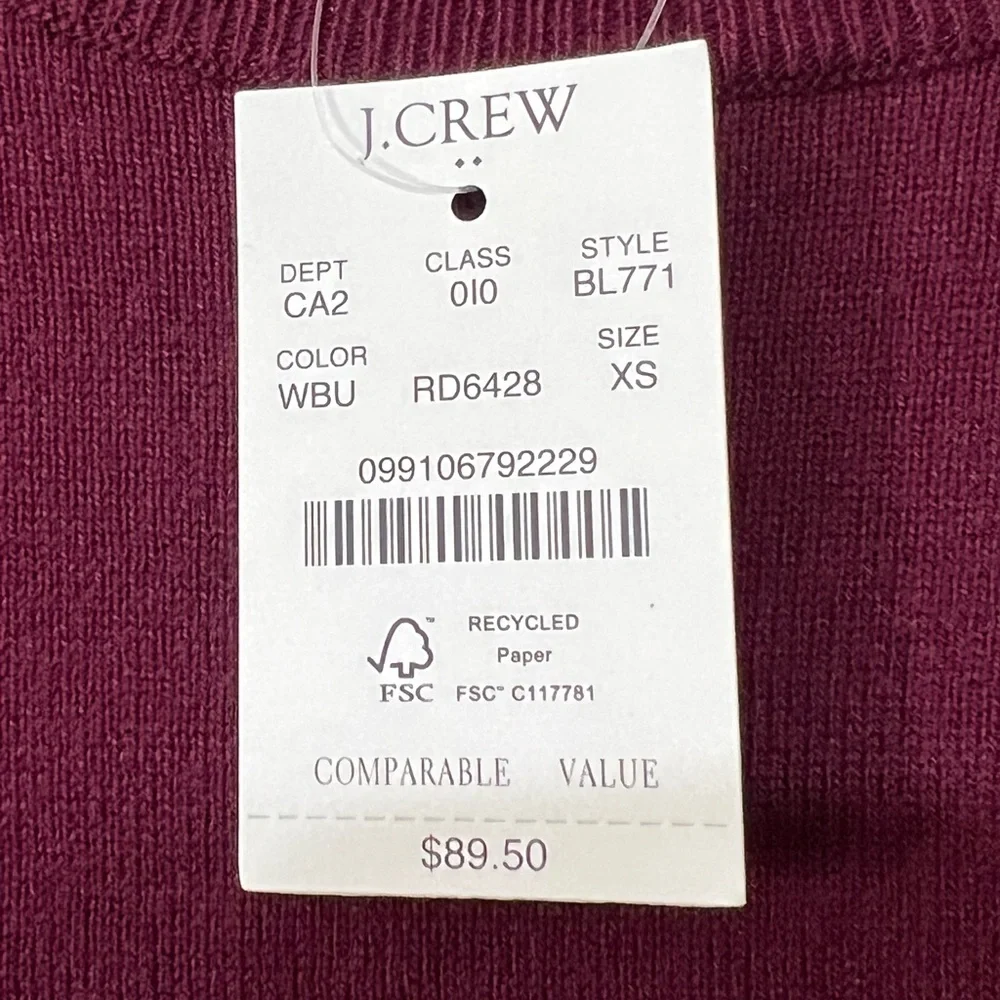 J. Crew Rhinestone Ruffle Sweater Burgundy